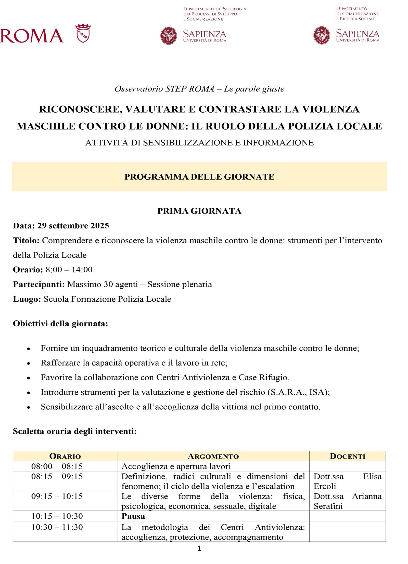 Programma del 29 ottobre 2025